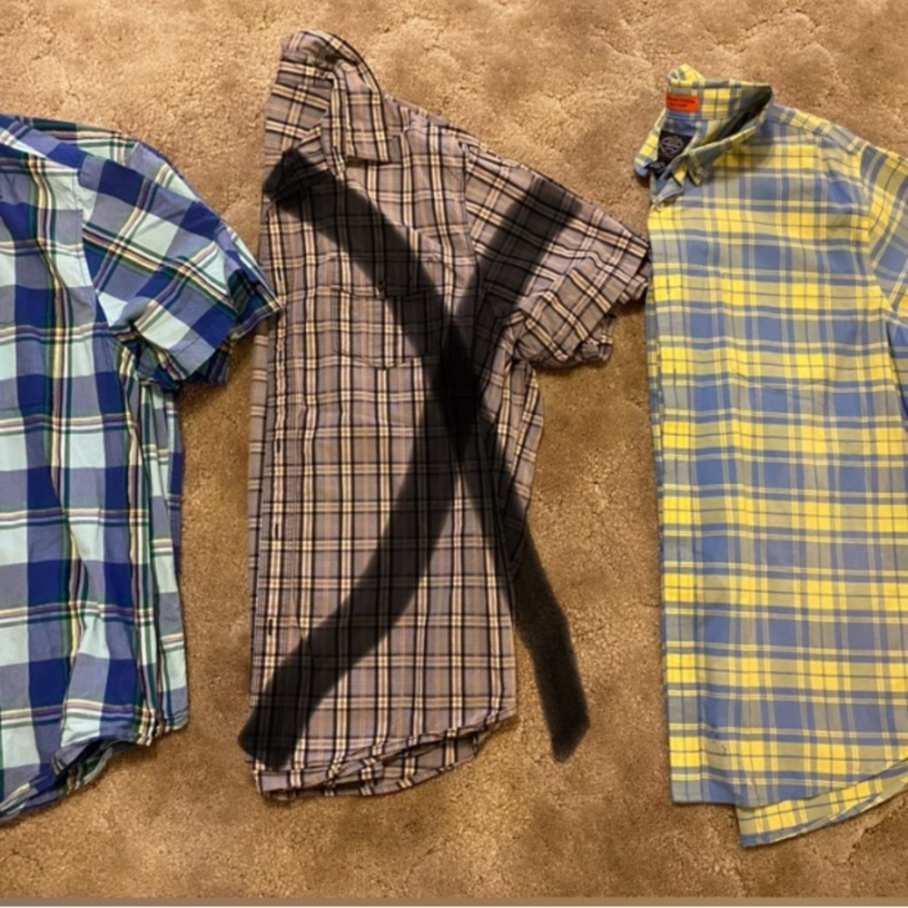 Izod Men's Casual Button Down Shirts - Blue, Yellow, Brown Plaid